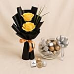 Patchi Chocolate Bowl N Yellow Rose Flower Bouquet