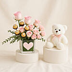 Pink Bliss Baby Rose With Chocolates N Cute Teddy Bear