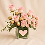 Pink Bliss Vase N Heart Shape Cake