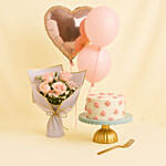Pink Combo Flower N Cake With Balloons