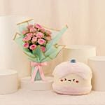 Pink Spray Rose Bouquet With Soft Toy