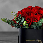 Red Roses In Round Flower Box