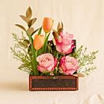 Rose N Tulip Flower Wooden Box