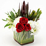 Roses & Chrysanthemums Glass Vase Arrangement