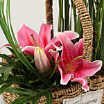 Roses & Lilies In Cane Basket