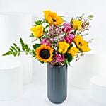 Sunflower N Roses Tall Vase