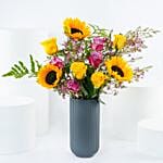 Sunflower N Roses Tall Vase