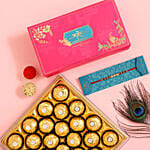 Traditional Pearl Studded Mauli Rakhi And 16 Pcs Ferrero Rocher