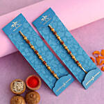 Traditional Pearl Studded Rakhi Set And 16 Pcs Ferrero Rocher