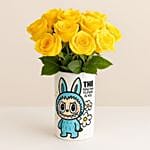 Trendy Gifts Labubu Doll Yellow Rose Vase