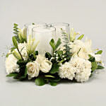 White Gorgeous Flowers In Wooden Tray
