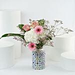 White Hydrangea N Flowers Tall Vase