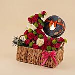 سلة ورد مع علبة شوكولاتة فينشي