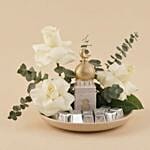 ورد ابيض وشوكولاتة لمسة نورانية