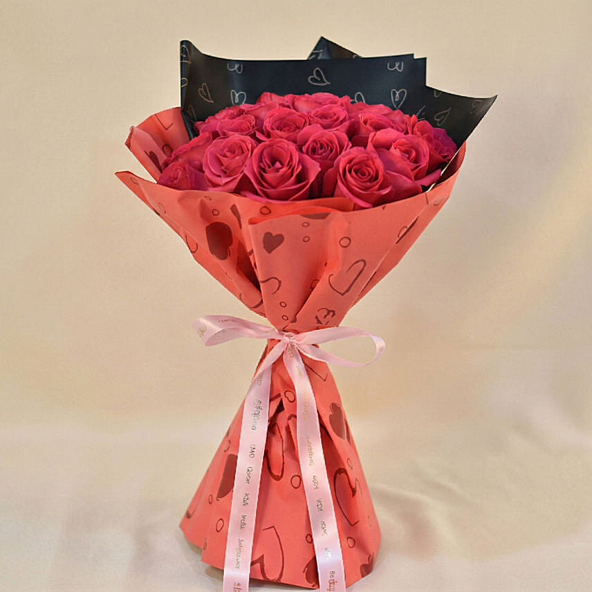 35 Dark Pink Roses Valentine's Day Bouquet: 