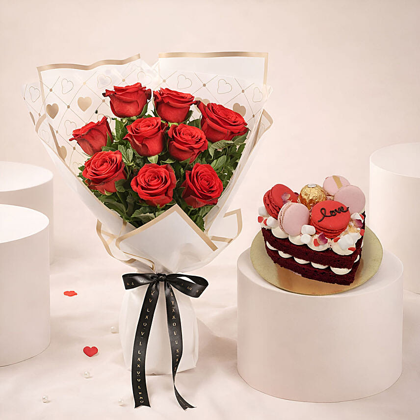 Valentine's 9 Roses and Cake Combos: هدايا عيد الحب سنغافورة