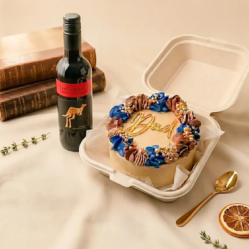 Yellow Tail Wine & Father's Day Bento Cake Set: 