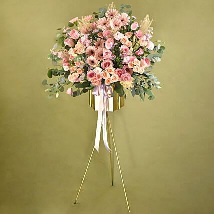 Blooming Pink Flowers Tripod Stand: Flower Delivery Singapore