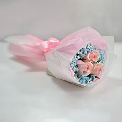 Lovely Pink Rose Baby Breath Bunch: Flower Delivery Singapore