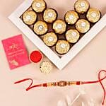Sneh Designer Blue Stone Rakhi & Ferrero Rocher Box