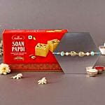 Sneh Designer Blue Stone Rakhi & Soan Papdi