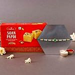Sneh Fancy Green Rakhi & Soan Papdi