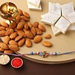 Sneh Peacock Feather Rakhi With Kaju Katli & Almonds