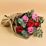 3 Pink 3 Red Roses Bouquet With I Love You Balloon For Valentines