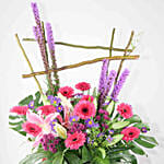 Alluring Mixed Flowers Red Cardboard Stand