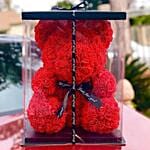 Artificial Roses Red Teddy Bear With Mini Mousse Cake For Valentine