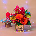Charming Flowers Vase N Diyas Diwali Combo