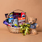 Exotic Chocolates Brown Willow Basket With Teddy