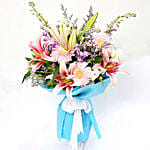 Lavender And Gerberas Bouquet With Greeting Card