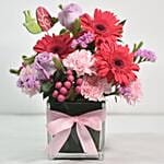 Lovely Mixed Flowers Arrangement In Glass Vase