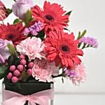 Lovely Mixed Flowers Arrangement In Glass Vase