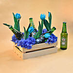 Mixed Flowers & Beer Wooden Crate