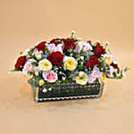 Mixed Roses Rectangular Vase