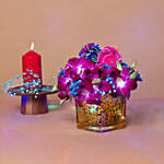 Orchids Vase N Diyas Diwali Combo