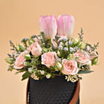 Tulips & Roses Black Vase