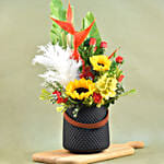 Vibrant Mixed Flowers Black Vase