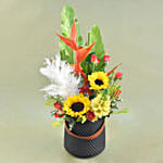 Vibrant Mixed Flowers Black Vase