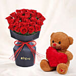 Valentine's Whispers Of Roses with Teddy Bear