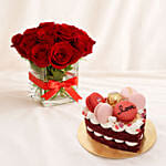 15 Red Roses Vase with Cake For Valentine's