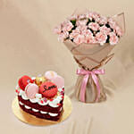 24 Carnations love Bouquet with Cake for Vday