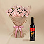24 Carnations love Bouquet with Wine for Vday