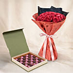 35 Dark Pink Roses Valentine's Day Bouquet with Chocolates