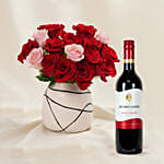 Blush of Love Roses with Wine for Valentine's