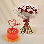 Carnation n Red Roses Bouquet with Cake