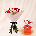 Elegant Duo of Roses Valentine's Day Bouquet with Cake