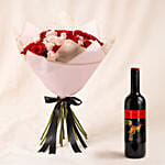 Elegant Duo of Roses Valentine's Day Bouquet with Wine